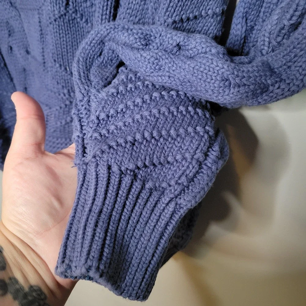 VTG Abercrombie & Fitch Men's Fisherman Chunky Cable Knit Sweater Blue Med *Flaw